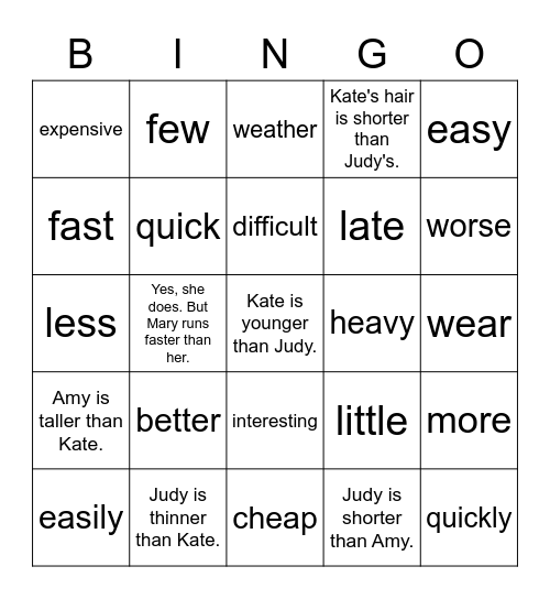 VanThink Grammar 3 Unit 3 Bingo Card