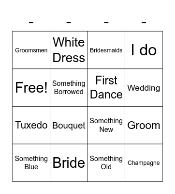 Bridal Bingo Card