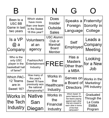 March Madness Networking Mixer Bingo Card
