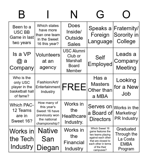 March Madness Networking Mixer Bingo Card