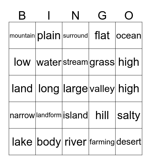 Our Land and Water Bingo Card