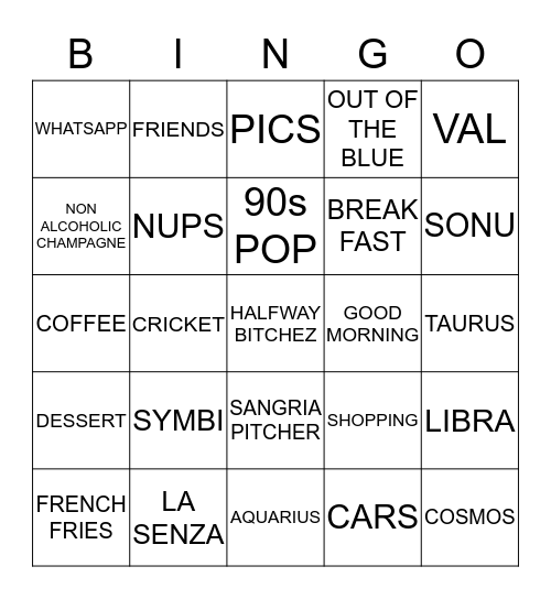 Sonam's bachelorette BINGO 2 Bingo Card