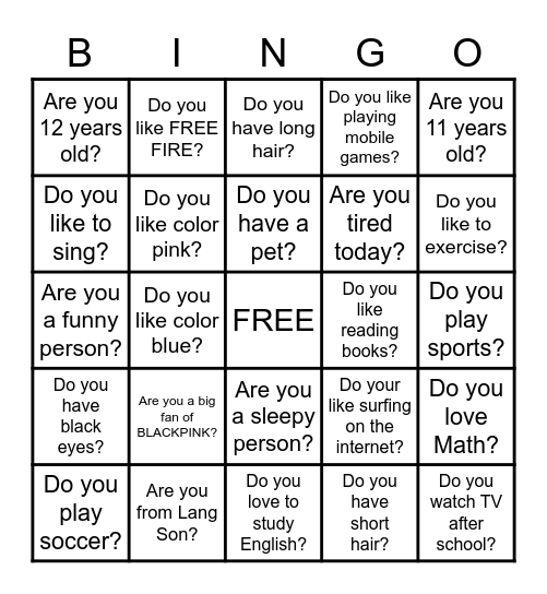 Find someone who will say YES! Bingo Card