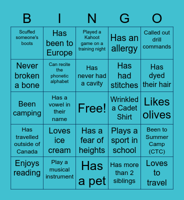 Getting to Know you BINGO Card