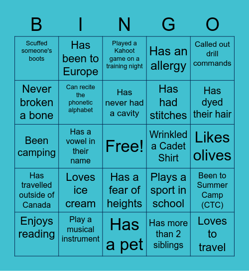 Getting to Know you BINGO Card