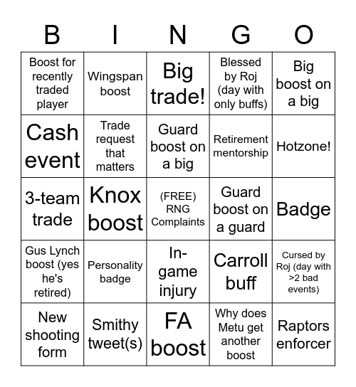 roj bingo Card