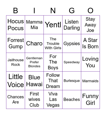 Singers In Movies Bingo Card