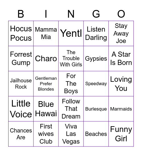 Singers In Movies Bingo Card