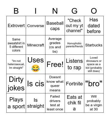 token straight friend Bingo Card