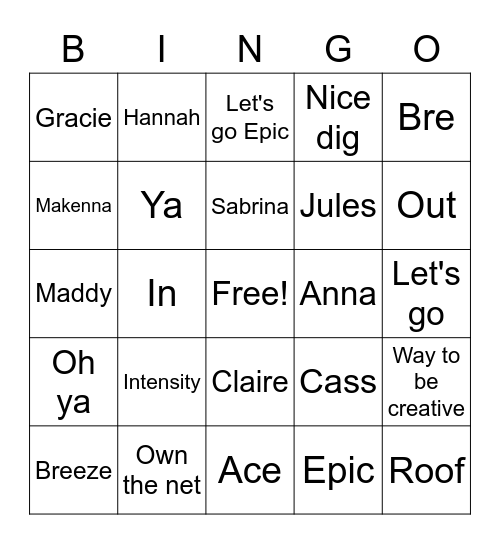 Epic 16 Bingo Card