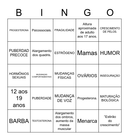 MUDANÇAS HORMÔNAIS Bingo Card