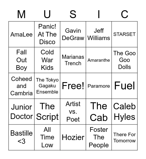 Bands That I'm Obsessed With Bingo Card