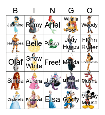 Disney Characters Bingo Card