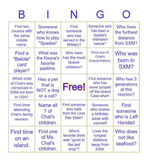 Chal's Family Reunion 2021 Bingo Card