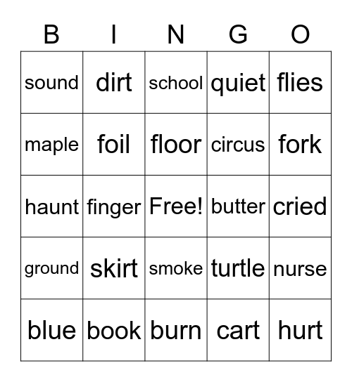 Vowel Circle Bingo Card