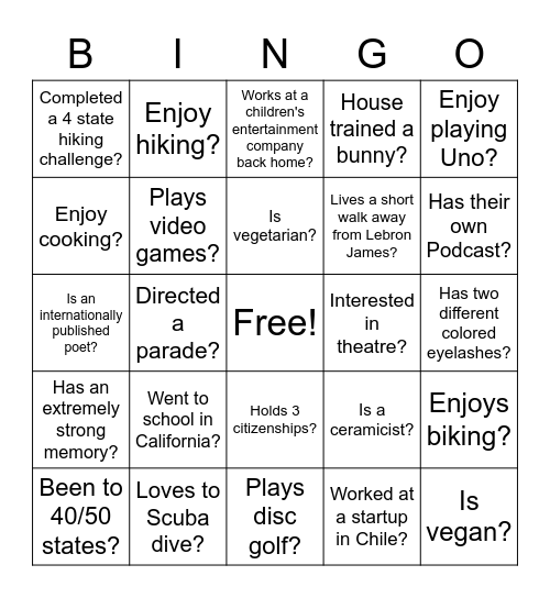 Opening Ceremony Bingo Card