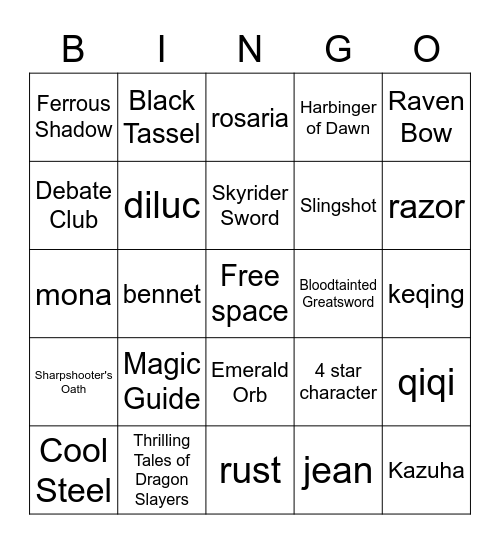 Genshin Wish Bingo! Bingo Card