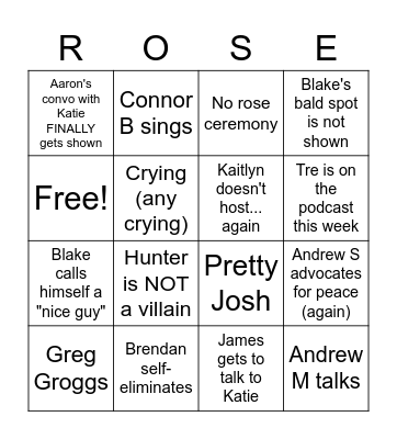 Bachelorette Episode 5 Bingo Card