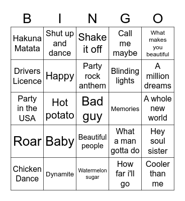 Musical Bingo Card