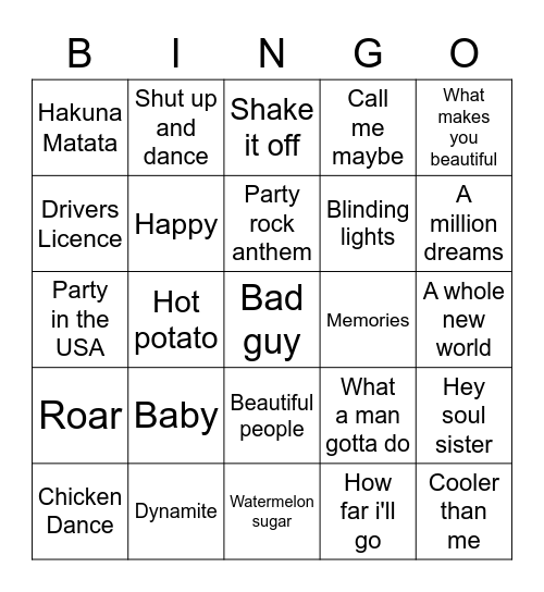 Musical Bingo Card