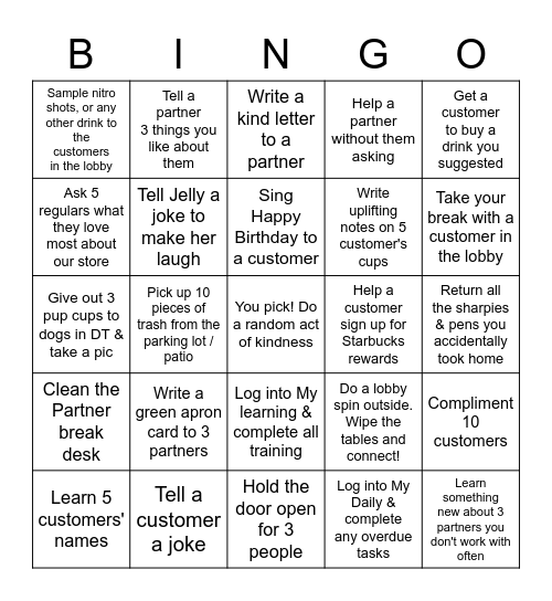 Week of Kindness Bingo Card