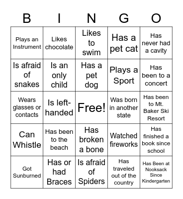 First Day of School Bingo Card