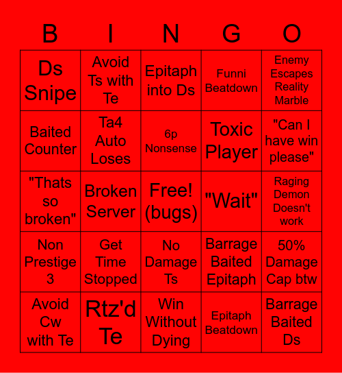 Kcr Bingo Card