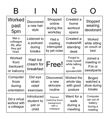 Remote Work BINGO Card