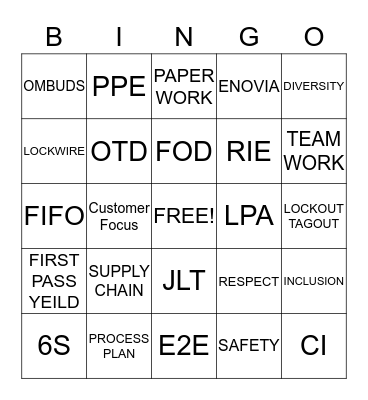 Company Bingo Card