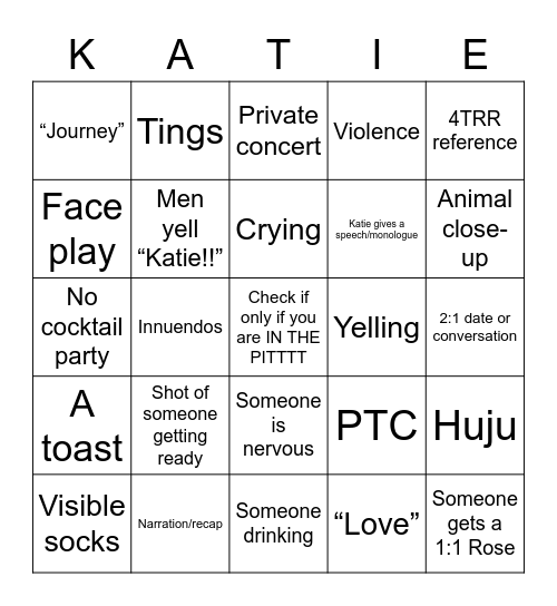 Bachelorette Bingo Card