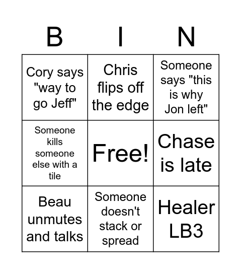 Raid Night Bingo Card