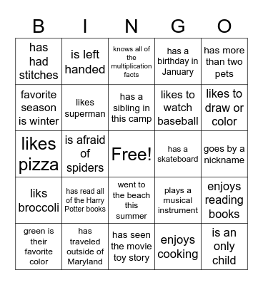 Find someone in our class who ... Bingo Card