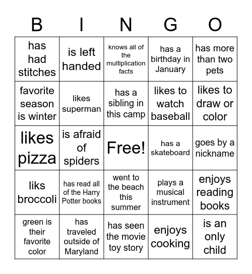 Find someone in our class who ... Bingo Card