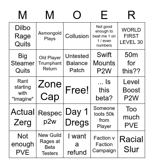 Crowfall Launch Bingo Card