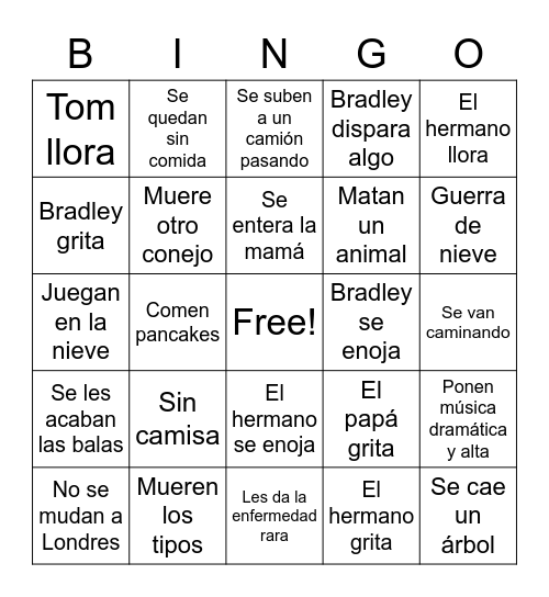 Tom Holland bingo Card