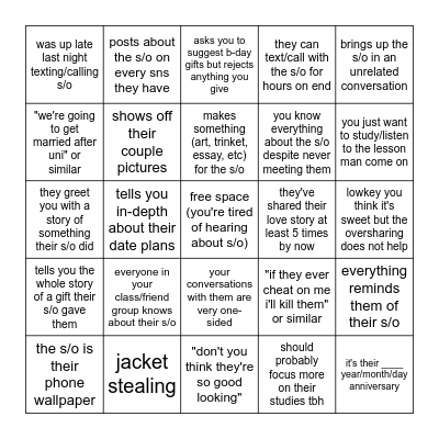 s/o-having friend(s) bingo Card