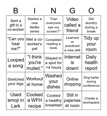 WFH Bingo Card
