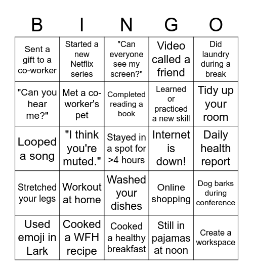 WFH Bingo Card