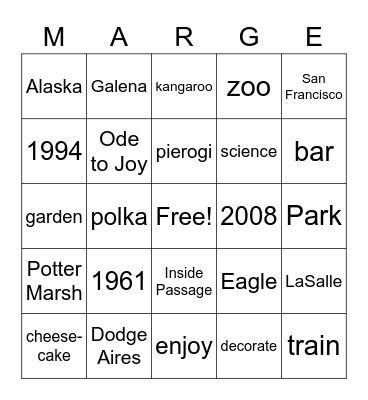 Celebrating Marge! Bingo Card
