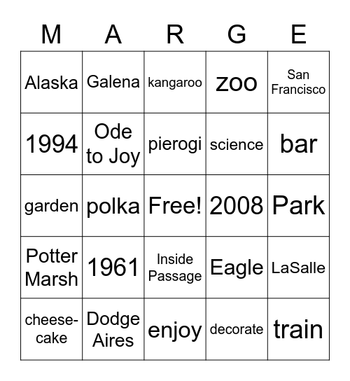 Celebrating Marge! Bingo Card