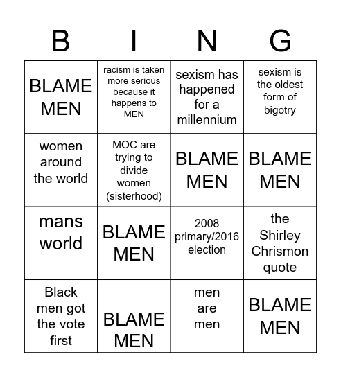 white women downplay racism Bingo Card
