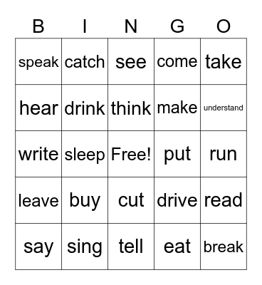Past Simple Verbs Bingo Card