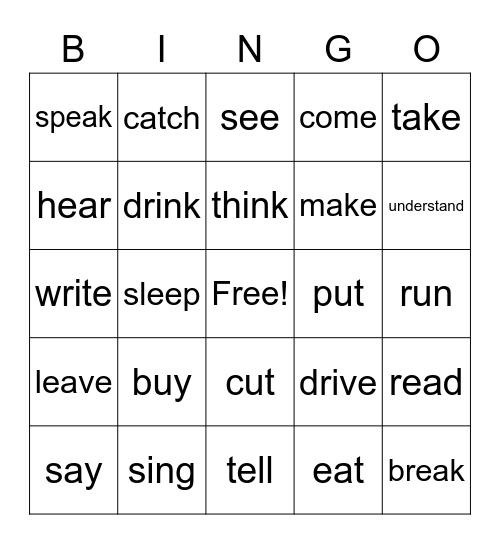 Past Simple Verbs Bingo Card