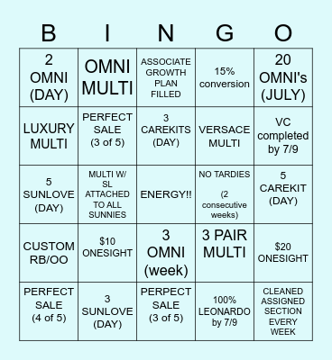 SUNGLASS HUT Bingo Card