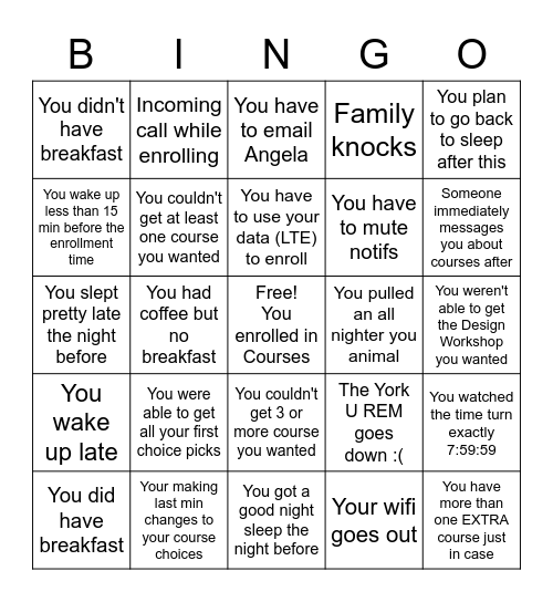 YSDN Course Enrollment Bingo Card