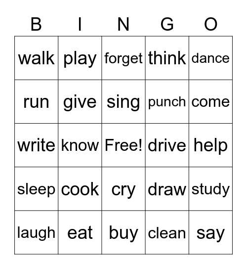 verbs Bingo Card