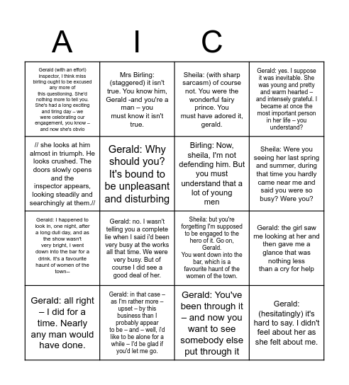 Gerald AIC Bingo Card