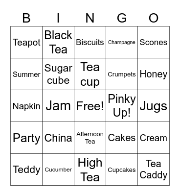 Teddy Bear's Tea Party Bingo Card