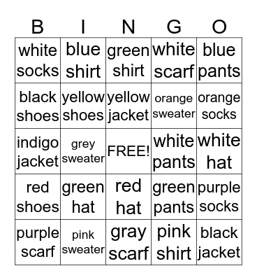 Clothes Bingo! Bingo Card