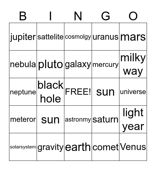 outer space  Bingo Card